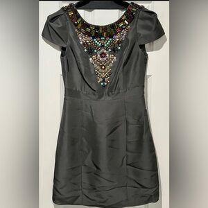 NWOT Tibi Gray Silk Jeweled Short-Sleeved Dress